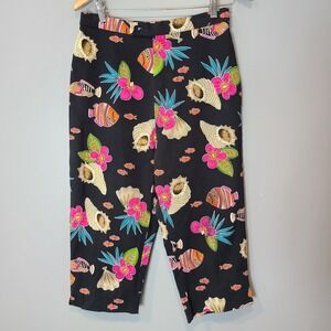 Vtg 90s Crop Capri‎ Pants Seashell Fish Conch Cotton Spandex Sz M Resort Coastal